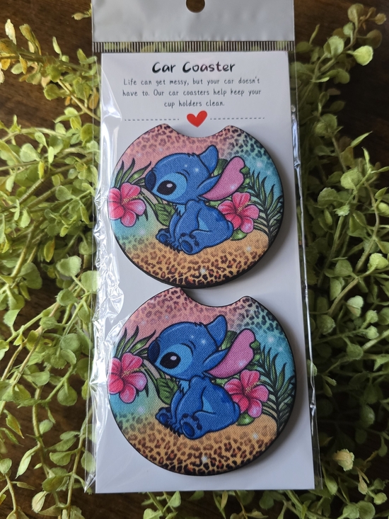 Handmade Accessories - Blue Character Car Coaster Set